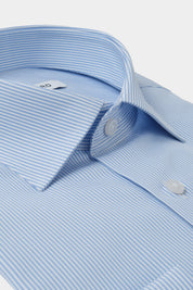 Chemise col français - Blanche à rayures bleu ciel