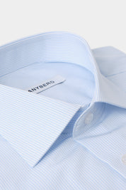 Chemise col français - Bleu à rayures blanches fines