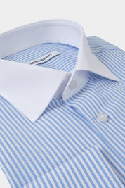 Chemise col français Poignets Mousquetaires - Blanche à rayures bleu
