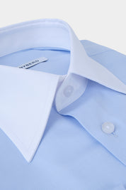Chemise grand col en pointe - Blanche et bleu