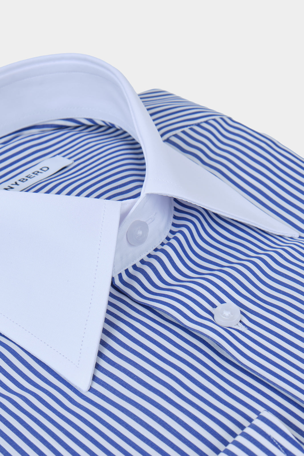 Chemise grand col en pointe - Blanche à rayures marine