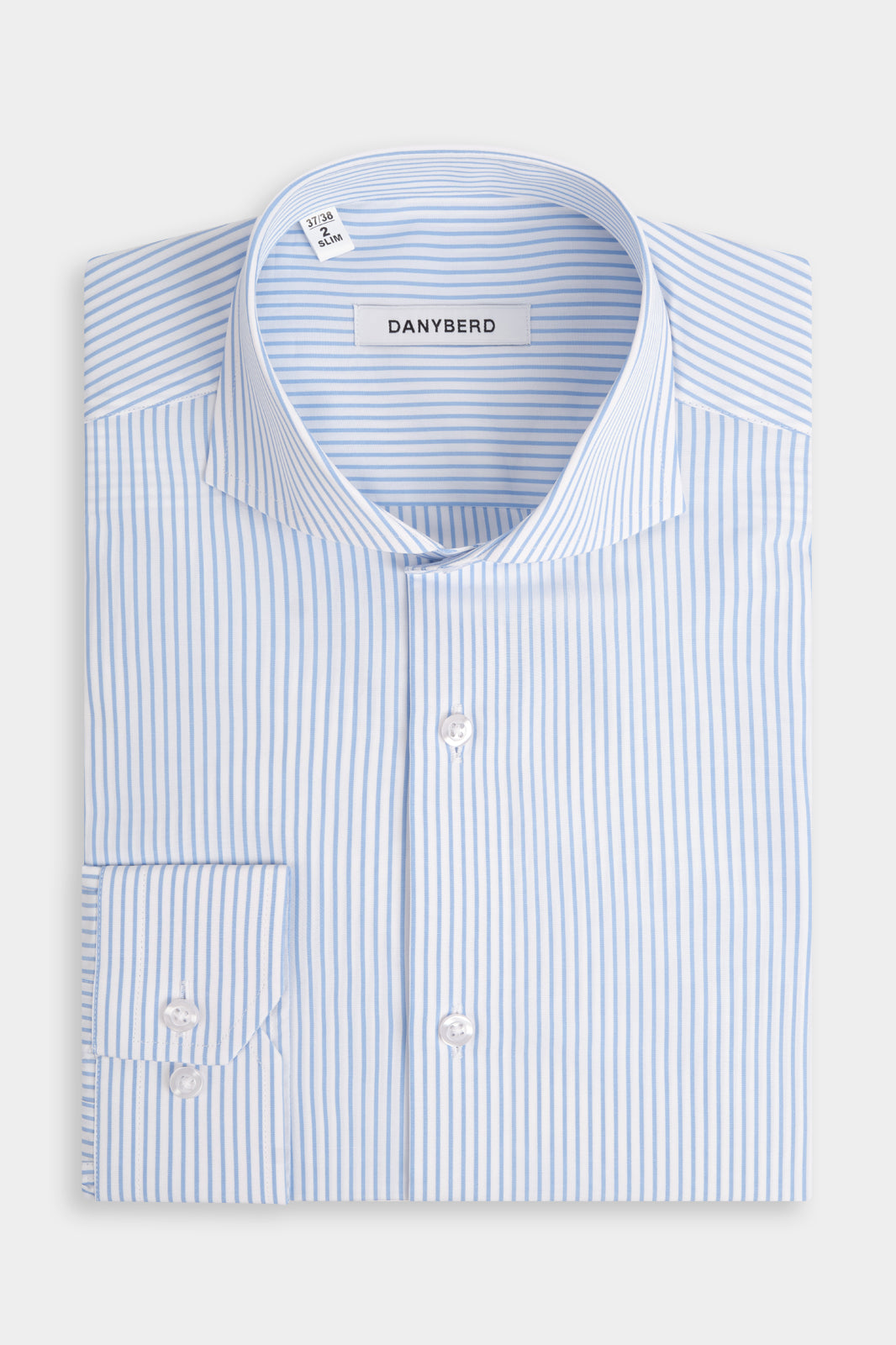 Chemise col italien à rayure - Blanc et bleu clair