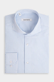 Chemise col italien à rayure - Blanc et bleu clair