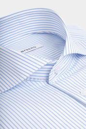 Chemise col italien à rayure - Blanc et bleu clair