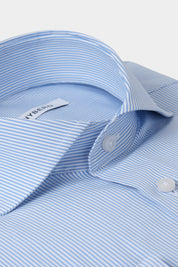 Chemise col italien Pop - Blanche et bleue rayée