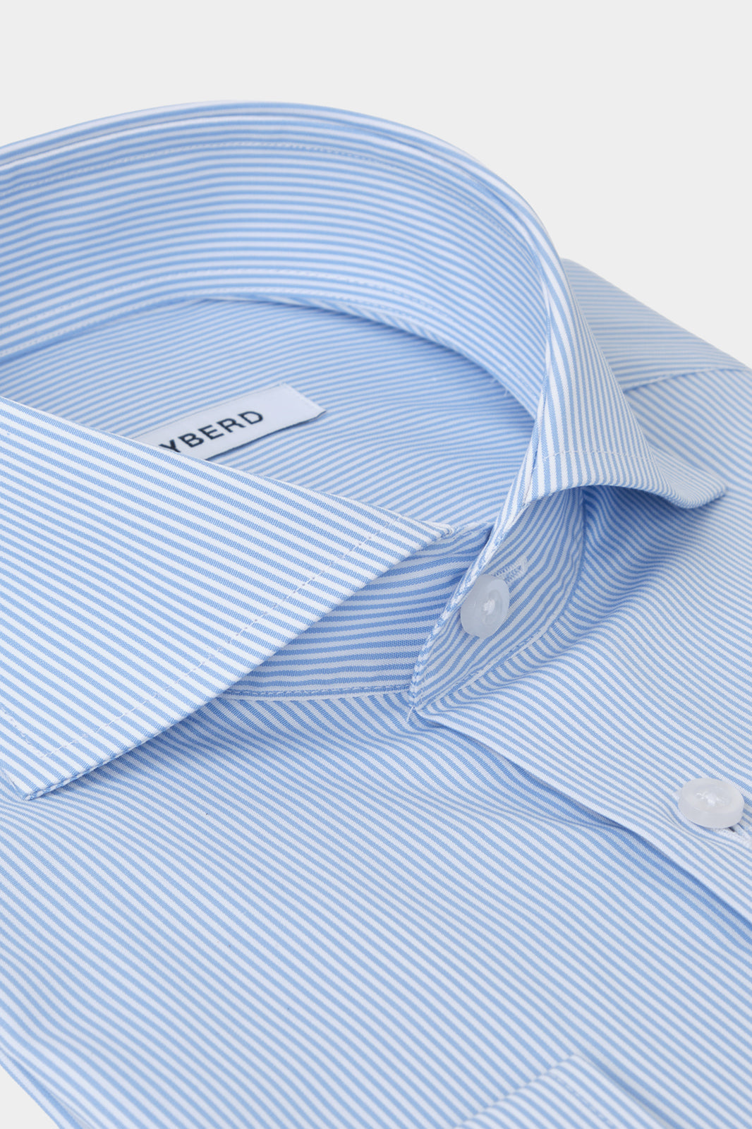 Chemise col italien à rayure - Blanc et bleu clair