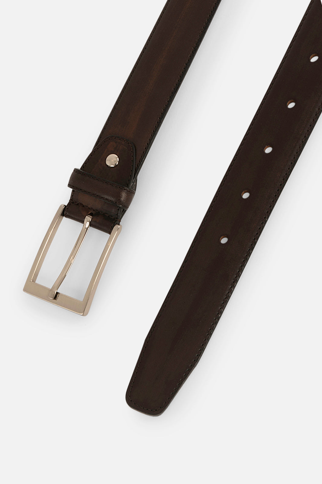 Patinated leather belt - Brown