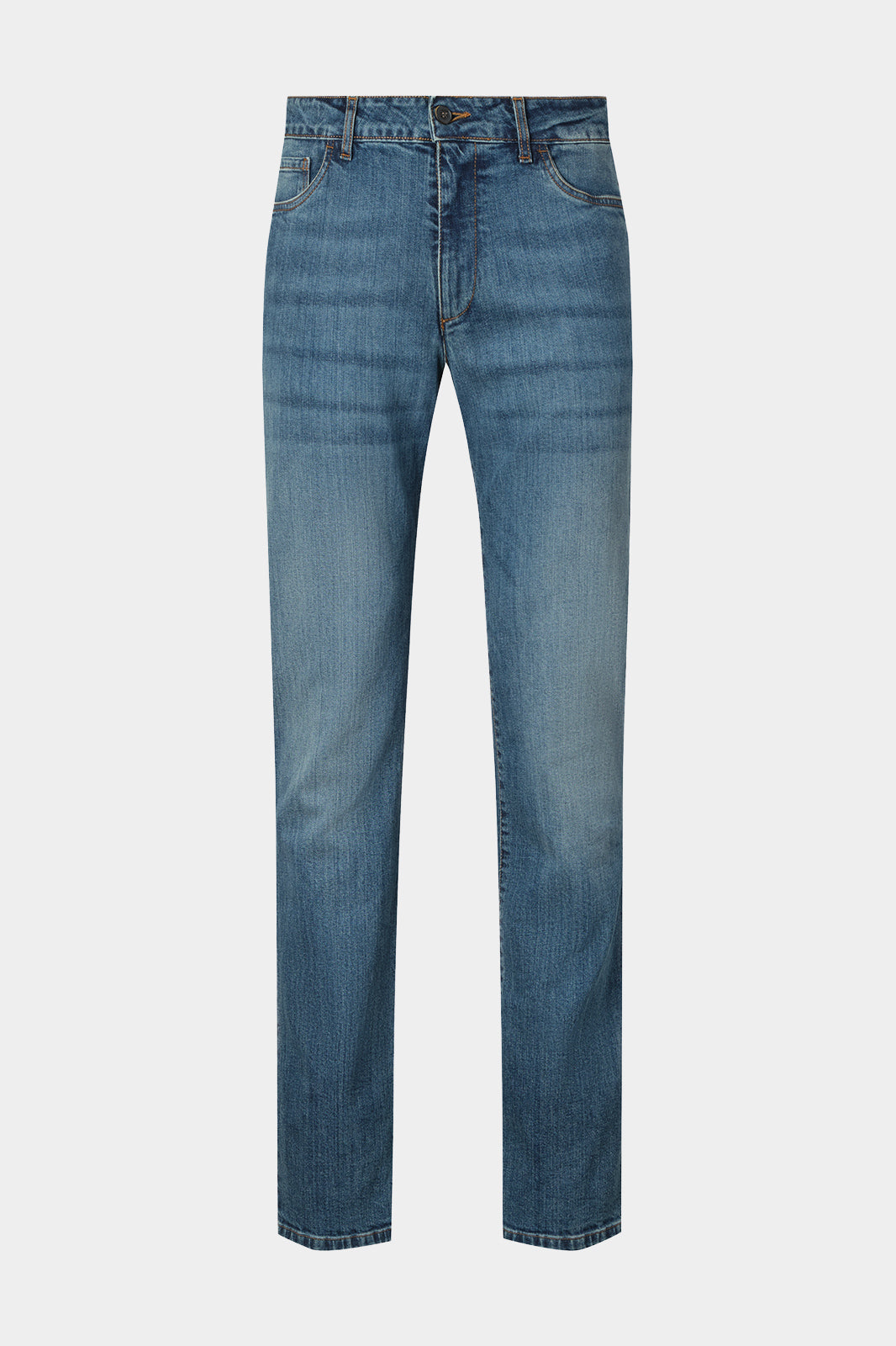 Vue sur fond blanc d'un Jean FIAT en coton couleur bleu en coupe slim en 100% coton.