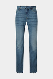 Vue sur fond blanc d'un Jean FIAT en coton couleur bleu en coupe slim en 100% coton.