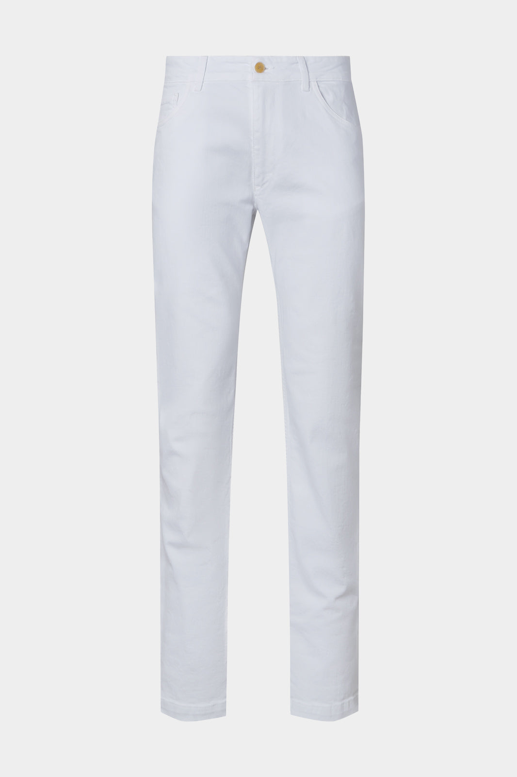 Vue sur fond blanc d'un Jean FIAT en coton blanc en coupe slim en 100% coton.