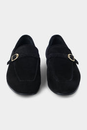 Leather moccasins with buckle - Black