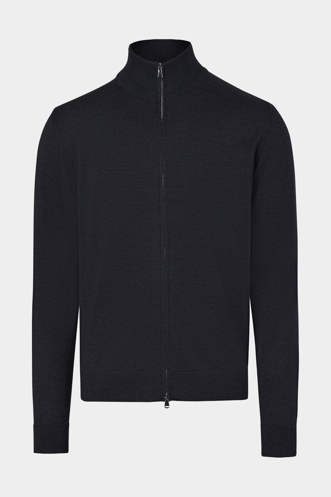 Vue sur fond blanc d'un cardigan zippé en laine en noir