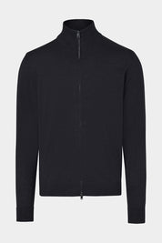 Vue sur fond blanc d'un cardigan zippé en laine en noir