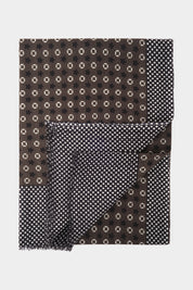 Chèche marron et marine imprimés ronds et fleurs