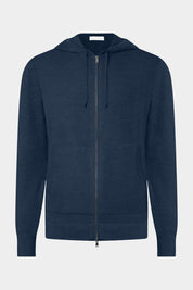 Hooded wool zipped vest - Navy