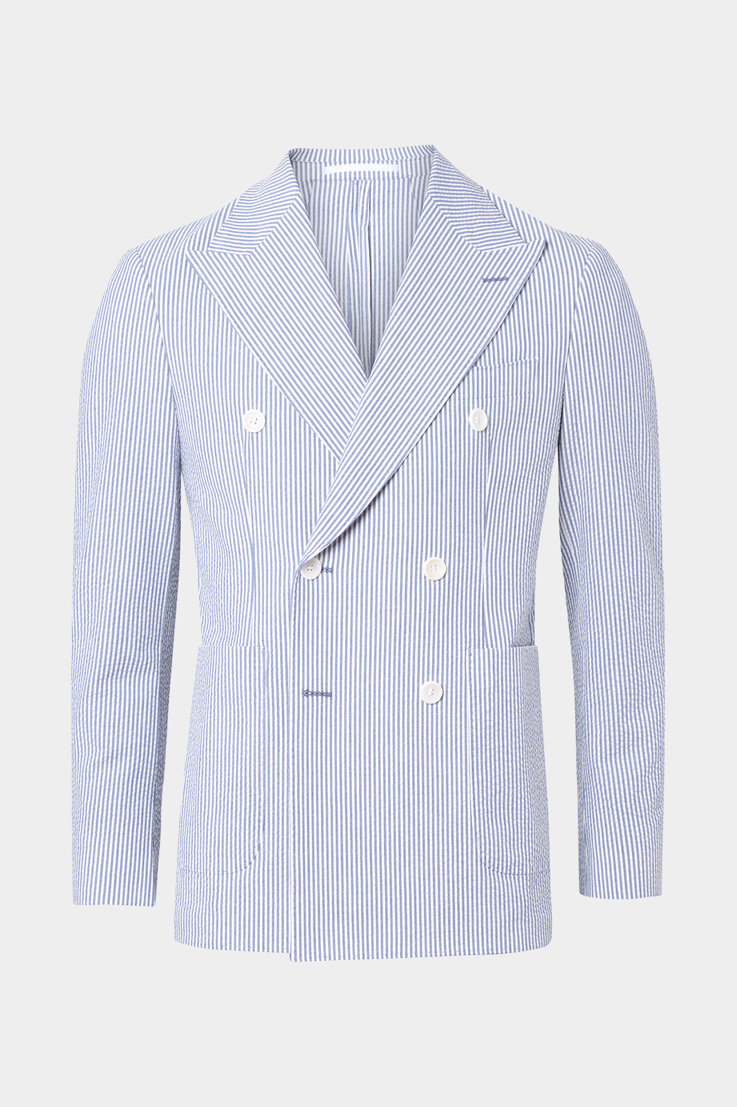 Costume croisé poche plaquée à rayure Blanc et Bleu