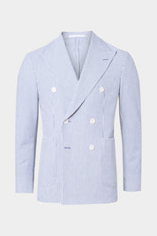 Costume croisé poche plaquée à rayure Blanc et Bleu