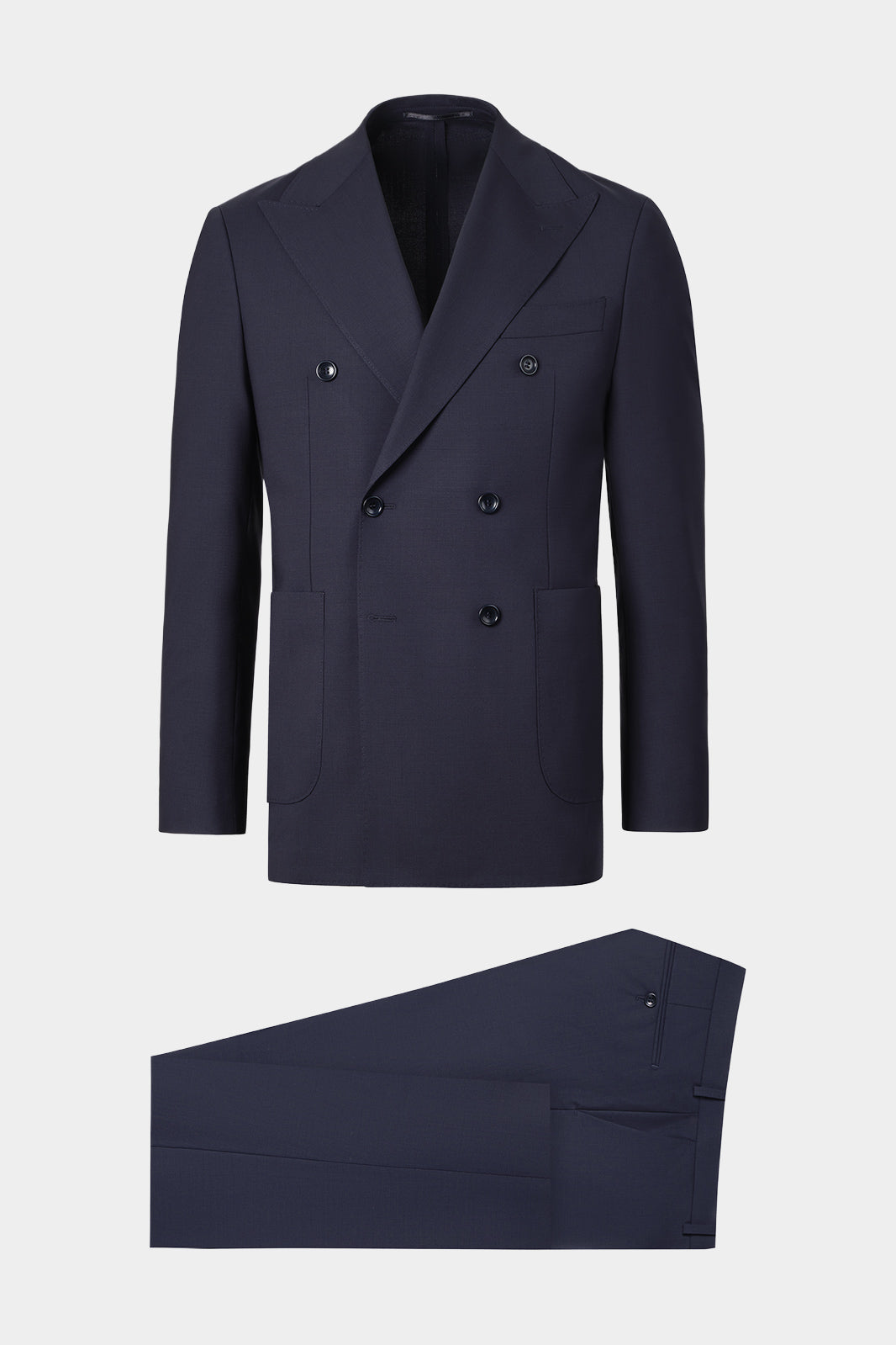 Costume croisé en laine stretch en marine pour homme 