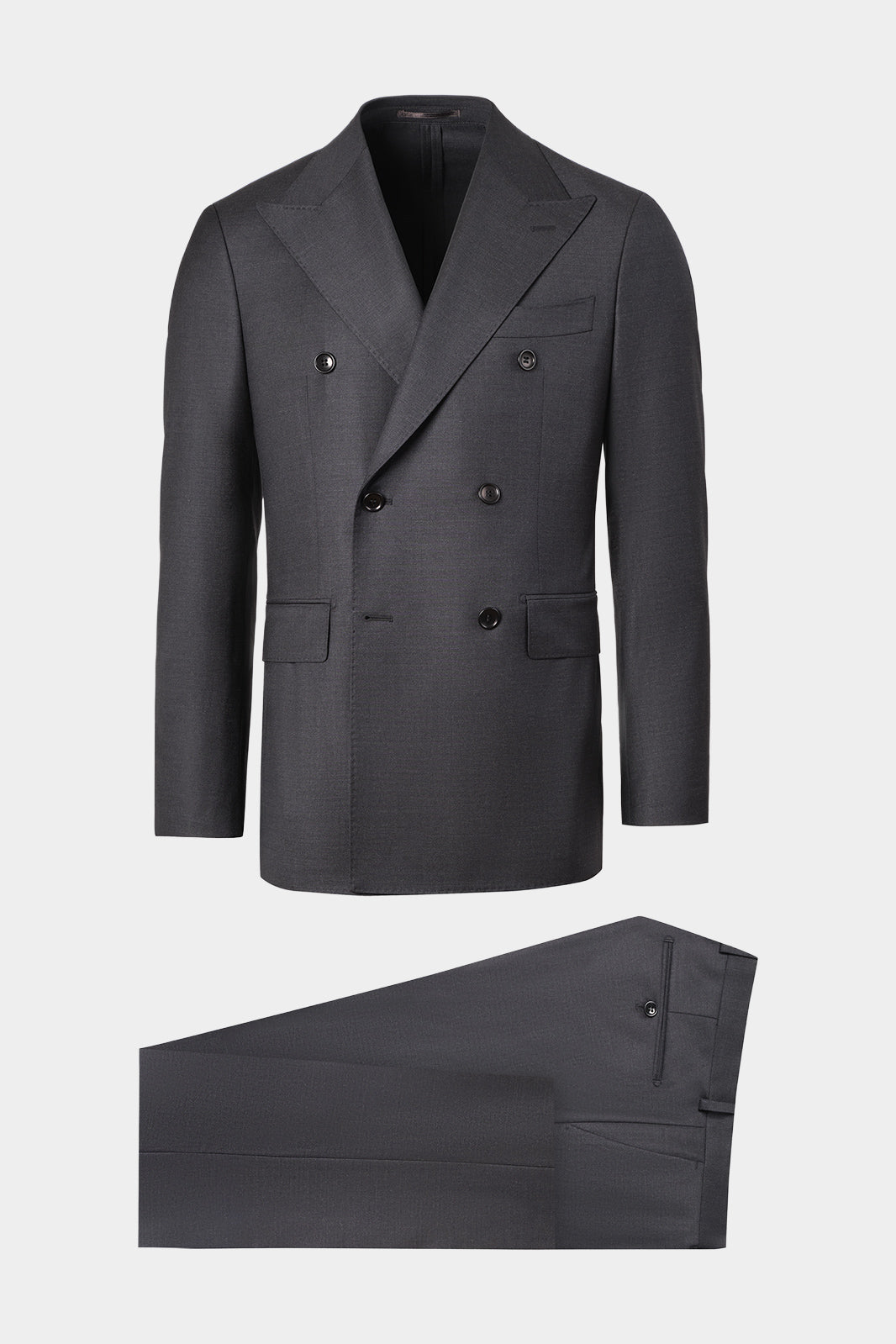Vue sur fond blanc d'un costume croisé en laine élasthanne Reda en gris anthracite