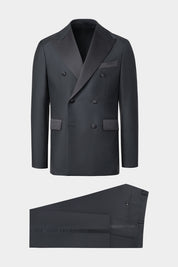 Vue sur fond blanc d'un smoking croisé noir en laine de chez Canonico pour Hommes.