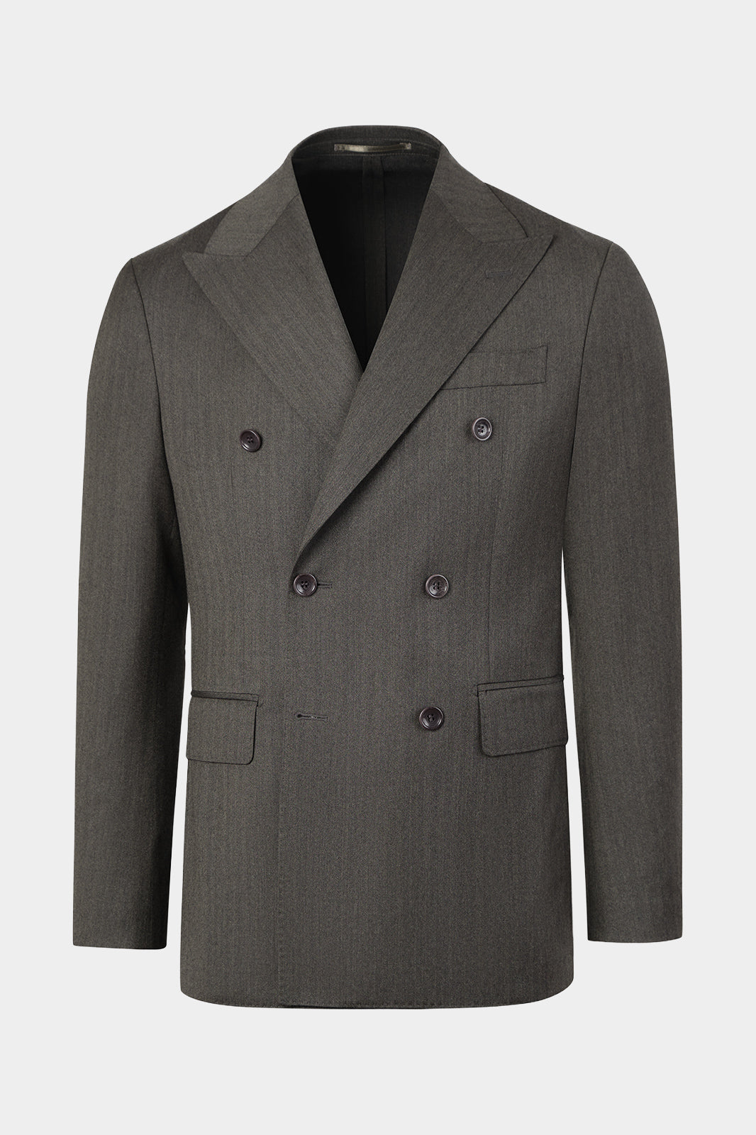 Double-breasted suit and trousers with adjustable tabs and a herringbone weave - Dark green