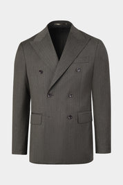 Double-breasted suit and trousers with adjustable tabs and a herringbone weave - Dark green