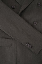 Double-breasted suit and trousers with adjustable tabs and a herringbone weave - Dark green