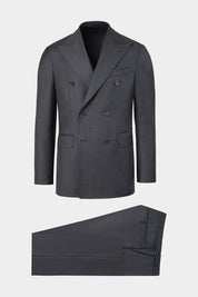 Vue sur fond blanc d'un costume avec pantalon patte de serrage de couleur gris anthracite sur un tissu 100% laine italienne de chez Vitale Barberis Canonico.