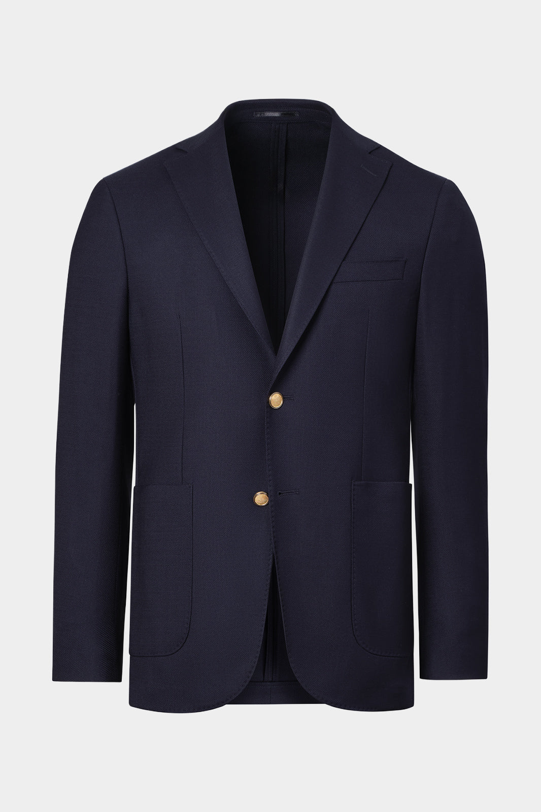 Vue sur fond blanc d'un blazer en laine stretch marine, en 98.4% laine 1.6% élasthanne de chez Reda.