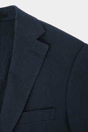 Costume Seersucker poche plaquée et boutonnage corne - Marine