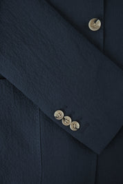 Costume Seersucker poche plaquée et boutonnage corne - Marine