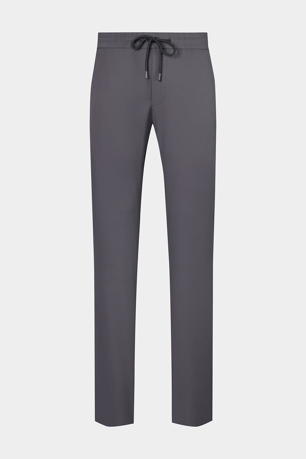 Vue sur fond blanc d'un pantalon jogpant en tissu technique de chez Olmetex gris avec poches zippés et cordons de serrage.