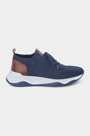 Knitted mesh and leather sneakers - Navy