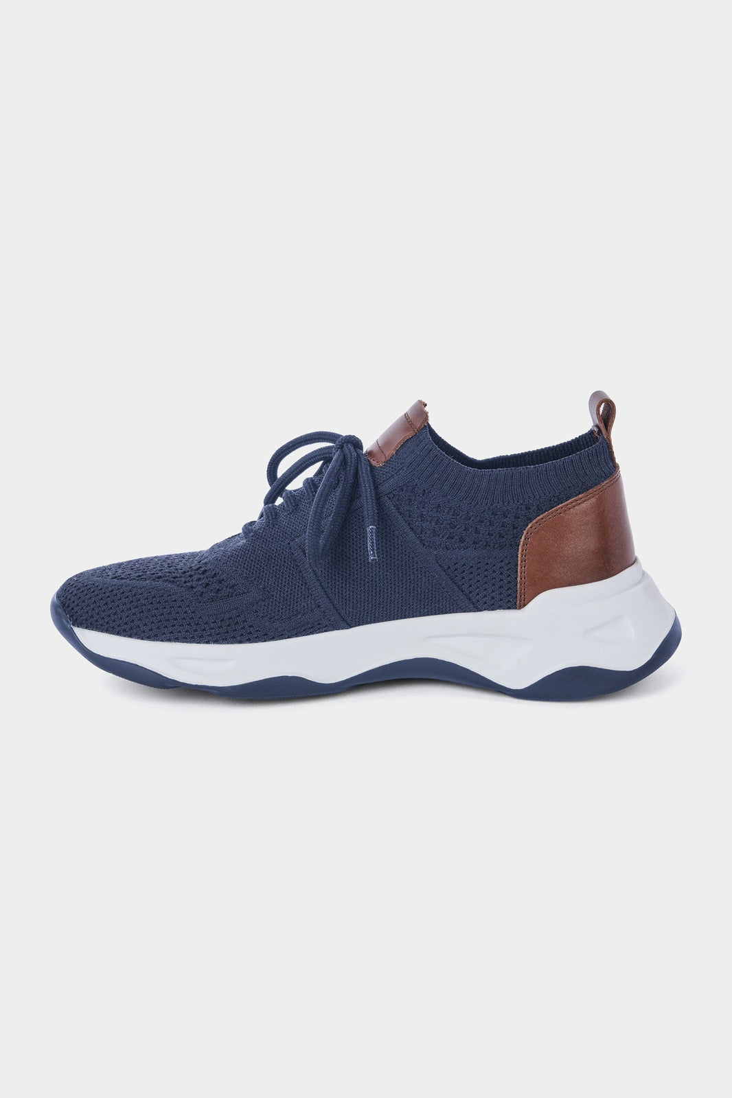 Knitted mesh and leather sneakers - Navy