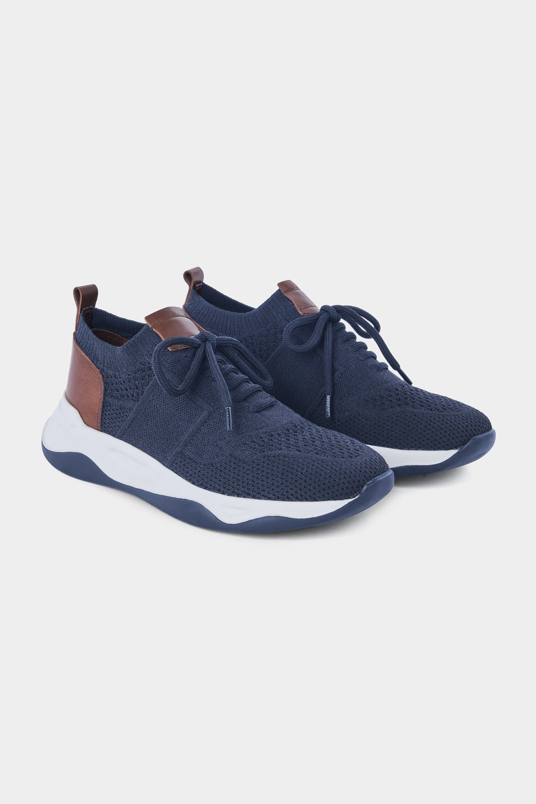 Knitted mesh and leather sneakers - Navy