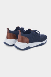 Knitted mesh and leather sneakers - Navy