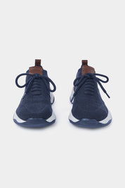 Knitted mesh and leather sneakers - Navy