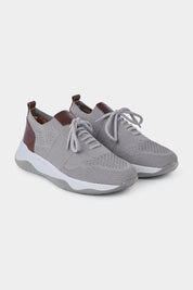 Knitted mesh and leather sneakers - Gray