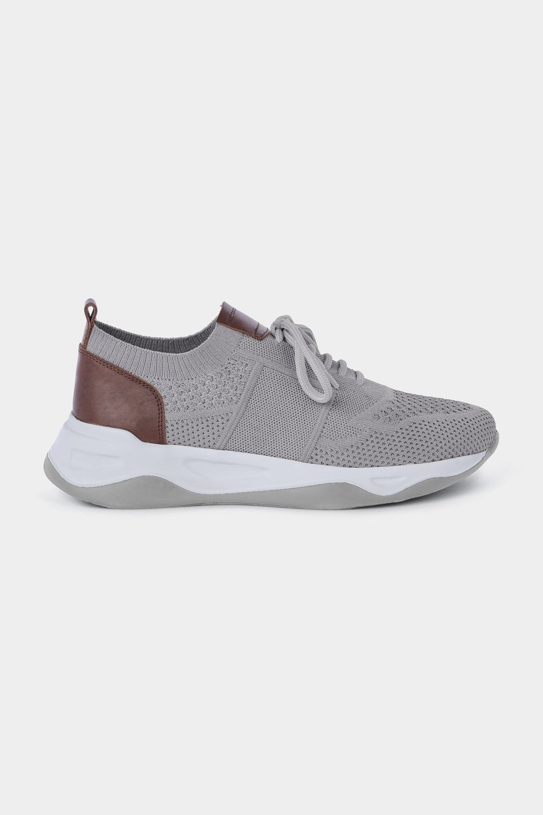 Knitted mesh and leather sneakers - Gray