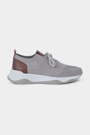 Knitted mesh and leather sneakers - Gray