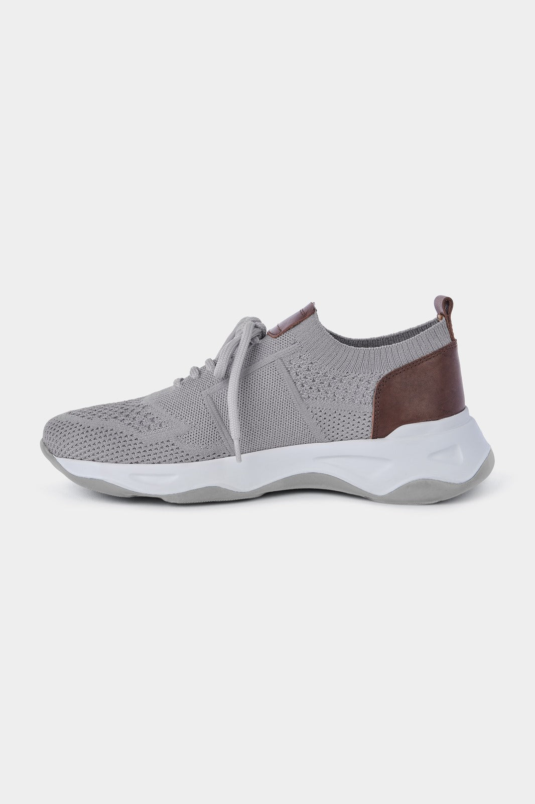 Knitted mesh and leather sneakers - Gray