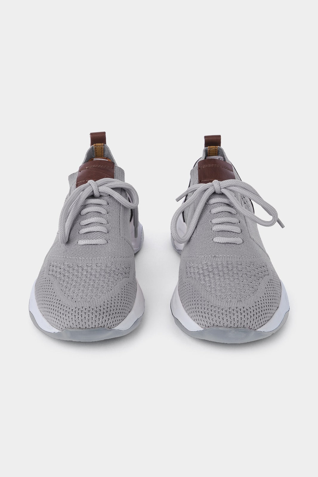 Knitted mesh and leather sneakers - Gray