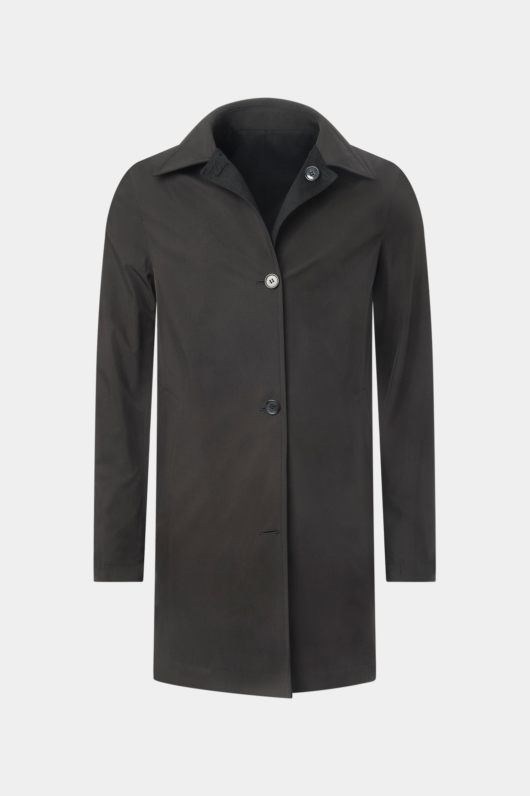 Reversible raincoat in wool and technical material