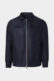 Vue sur fond blanc d'un blouson en 100% lin de chez LeoMaster marine