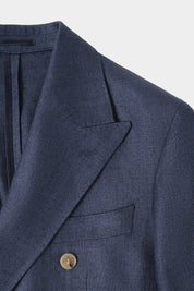 Blazer croisé en lin et soie - Marine