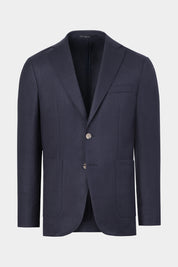 Vue sur fond blanc d'un blazer marine en laine et cachemire
Tissu de chez E. Thomas