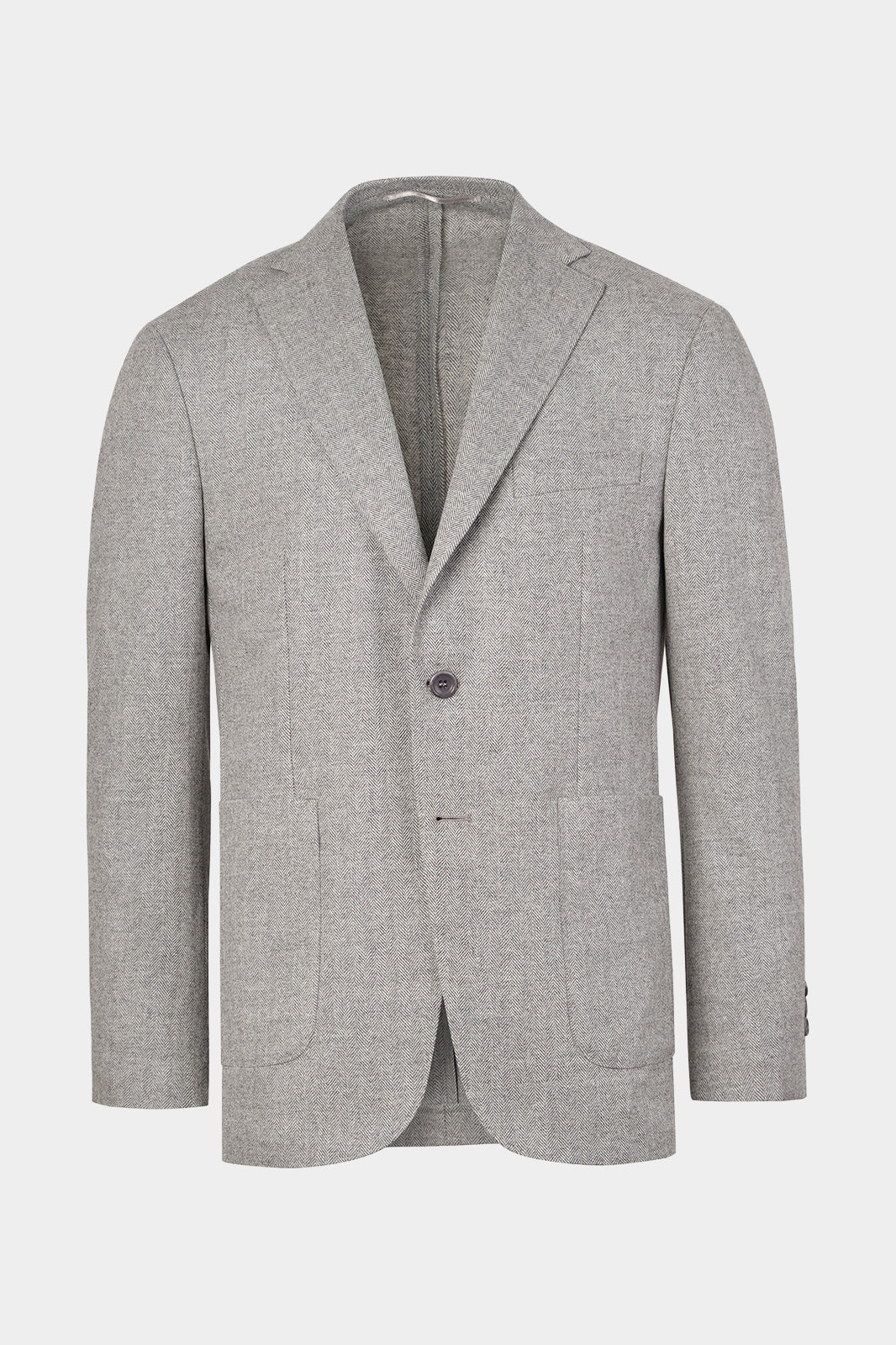 Vue sur fond blanc d'un blazer en laine et cachemire en gris clair