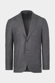 Vue sur fond blanc d'un blazer en laine et cachemire en gris