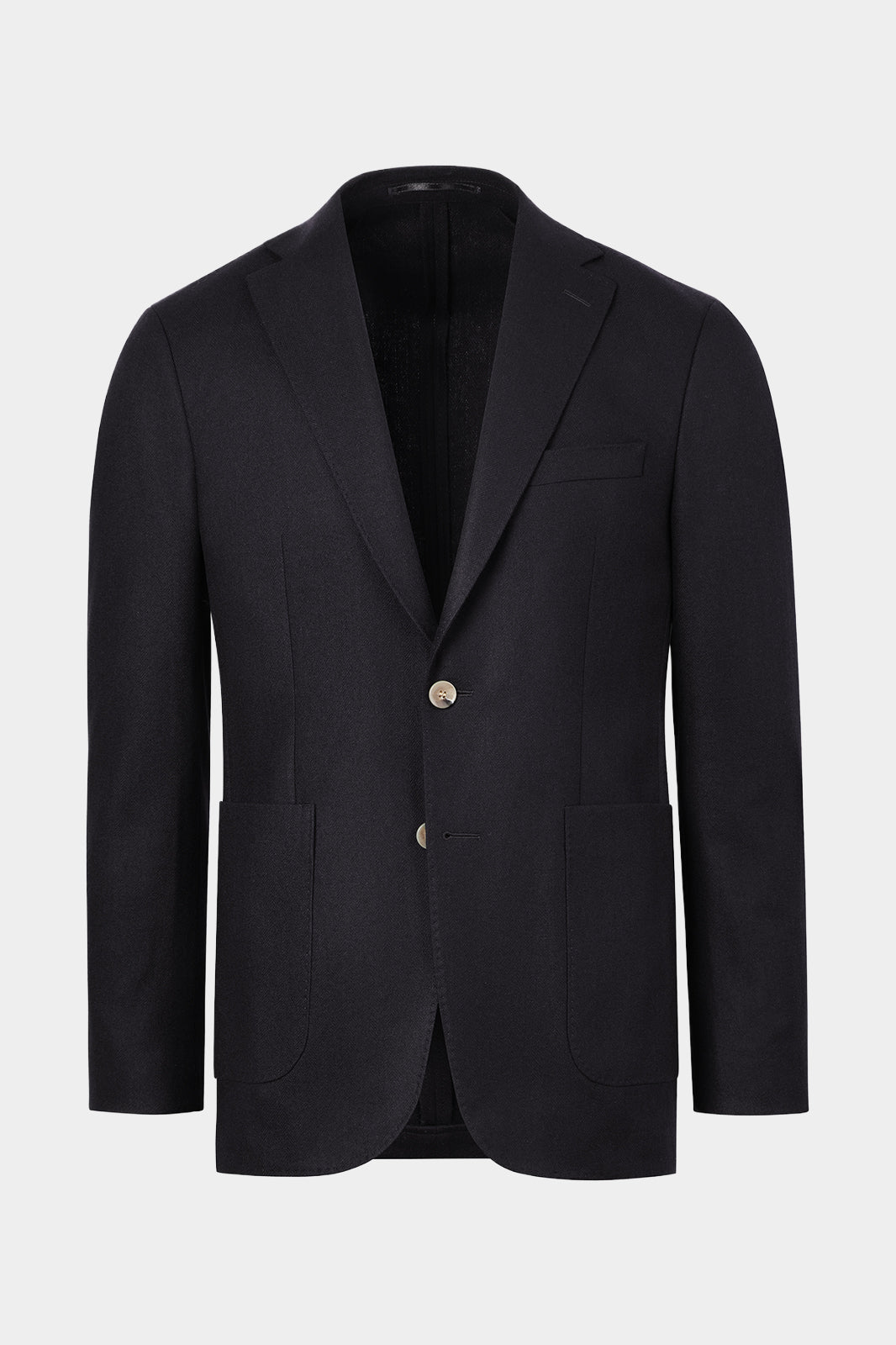 Vue sur fond blanc d'un Blazer en laine et cachemire en noir 
Boutonnage Corne