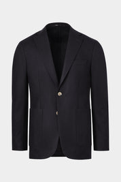 Vue sur fond blanc d'un Blazer en laine et cachemire en noir 
Boutonnage Corne